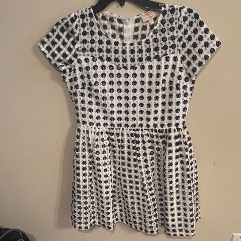 GB girls White and Black Floral Print Fit-and-Flare Dress